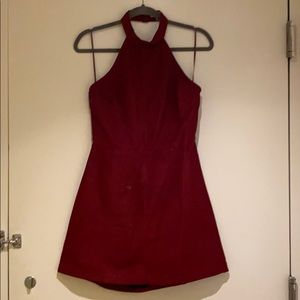 Halter top maroon suede dress